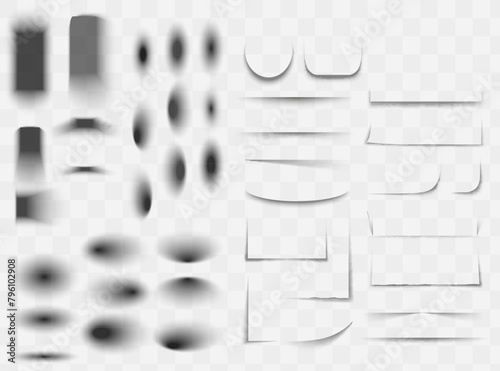 Vector shadows isolated. Set of round and square shadow effects.