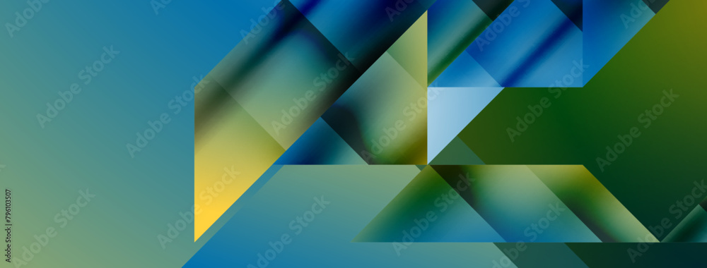An electric blue and Aqua abstract background with triangles and rectangles creates a vibrant pattern of colorfulness and tints, inspired by art