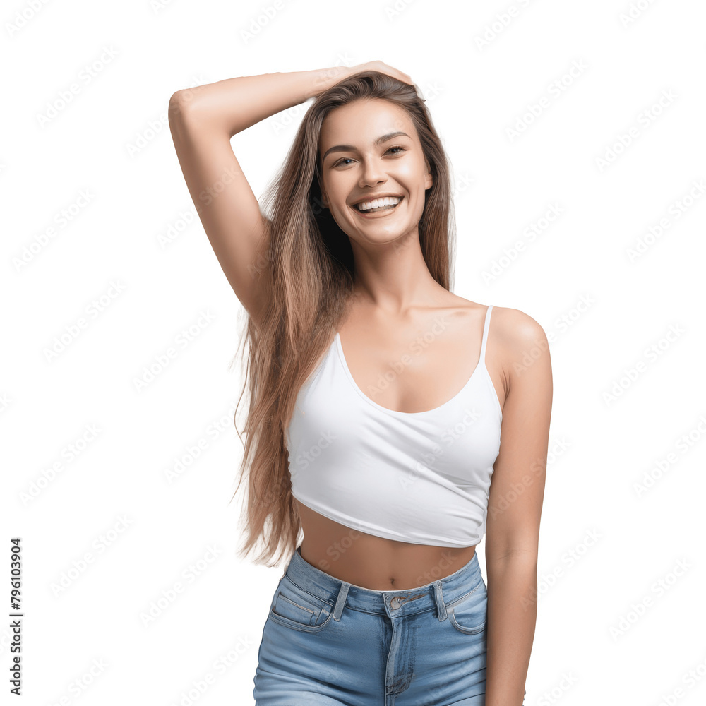 portrait of a smiling model woman in jeans isolated on transparent background portrait of a smiling model woman in jeans isolated on transparent background