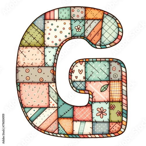 The letter G is made up of many different pieces of fabric