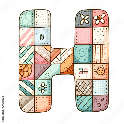 The letter H is made up of many different pieces of fabric
