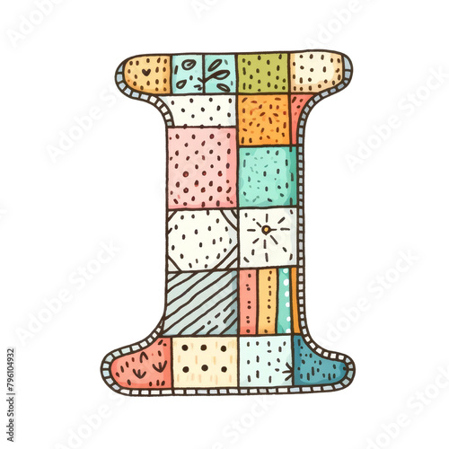 The letter I is made up of many different colors and patterns