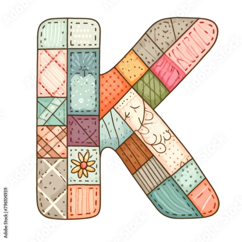 A colorful patchwork letter K