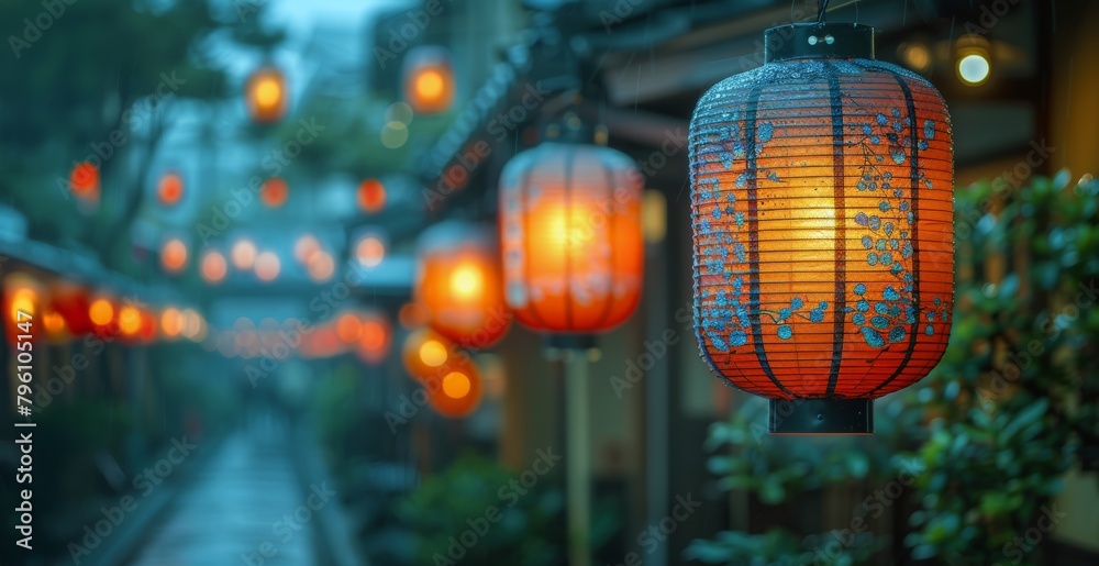 Obraz premium Paper lanterns in a narrow street, Gion Kyoto Japan at night