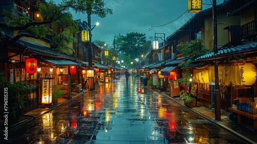 Gion Kyoto red lights district at night, narrow street and lanterns photo
