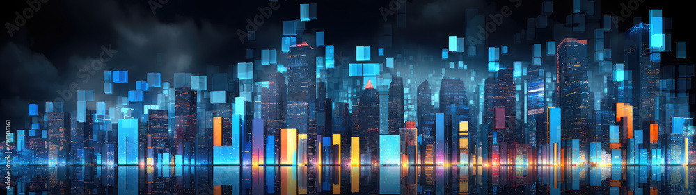 Futuristic City Skyline with Reflective Water