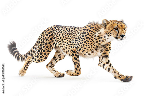 A cheetah in full sprint  isolated on a white background
