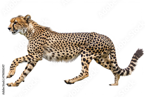 A cheetah in full sprint, isolated on a white background