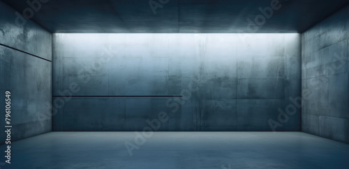 Futuristic Minimalist Blue Concrete Room © evening_tao