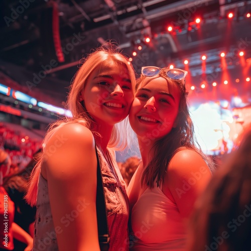 two girls at the concert smiling