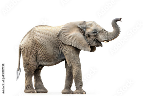 An elephant with its trunk raised, isolated on a white background © Veniamin Kraskov