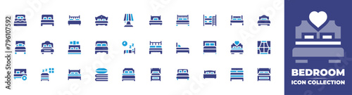 Bedroom icon collection. Duotone color. Vector and transparent illustration. Containing bed, bedding, double bed, bedroom, no food in bedrooms, bunk bed, lamp, sleeping, window, sleep.