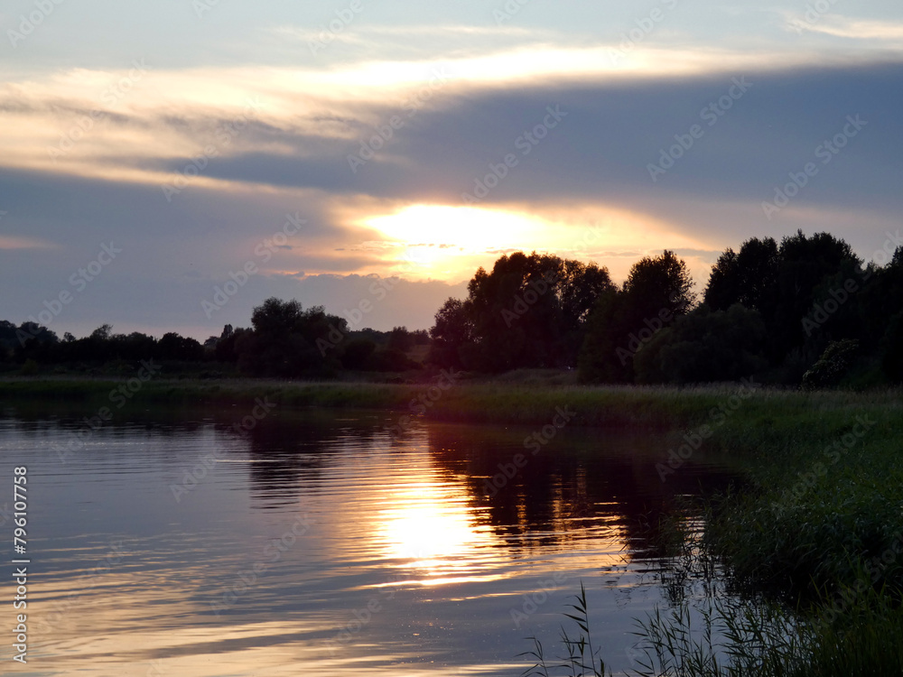 Sunset on the Warnow bank in Rostock