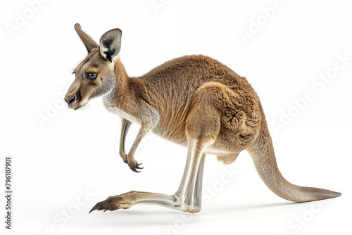 A kangaroo mid-hop, isolated on a white background © Venka