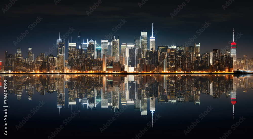 Urban Dreams: City Skyline and Water Reflection