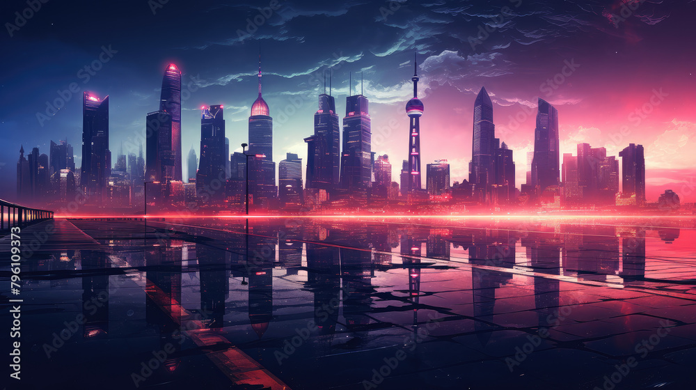 Twilight Glow Over Futuristic Cityscape