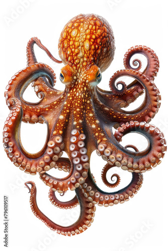 An octopus swimming, isolated on a white background