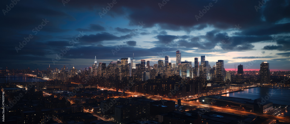 Urban Twilight: Panoramic Cityscape at Dusk