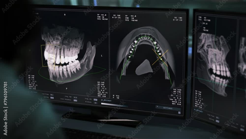 Doctor uses a dental program interface to analyse patients teeth ...