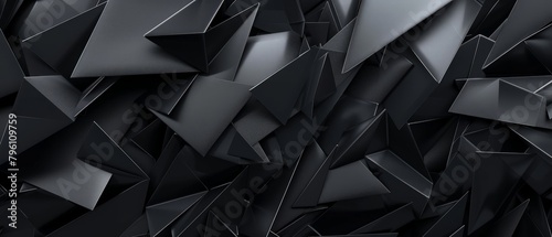 Abstract dark geometric digital background. Black metallic shapes.