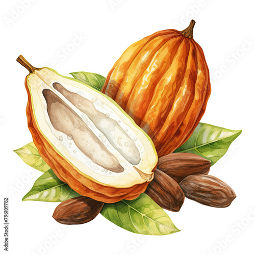 Watercolor cocoa illustration isolated on transprent background.