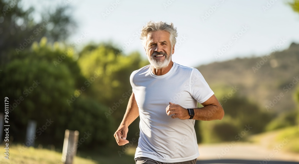 Portrait of happy senior man with grey hair and beard in sportswear Portrait of happy senior man with grey hair and beard in sportswear
