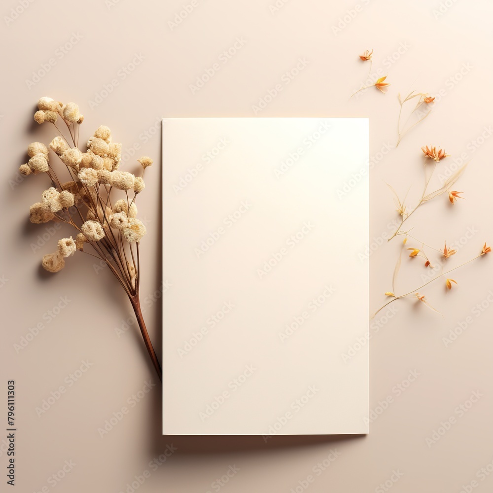 Elegant blank card mockup with dried flowers on a neutral background. Ratio 4x6 Elegant blank card mockup with dried flowers on a neutral background. Ratio 4x6