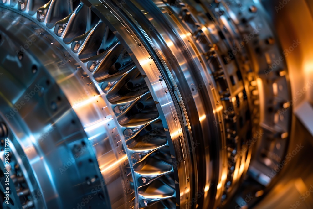 Close-up view of a jet engine turbine, showcasing intricate metallic components. Close-up view of a jet engine turbine, showcasing intricate metallic components.