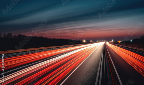 High-Speed Highway Light Trails at Dusk