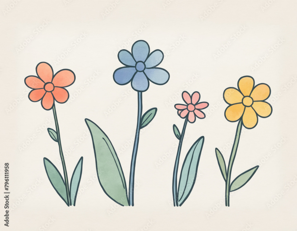 Stylized Watercolor Flower Illustrations in Pastel Shades