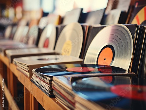 Classic Vinyl Records Collection in Retro Music Store photo