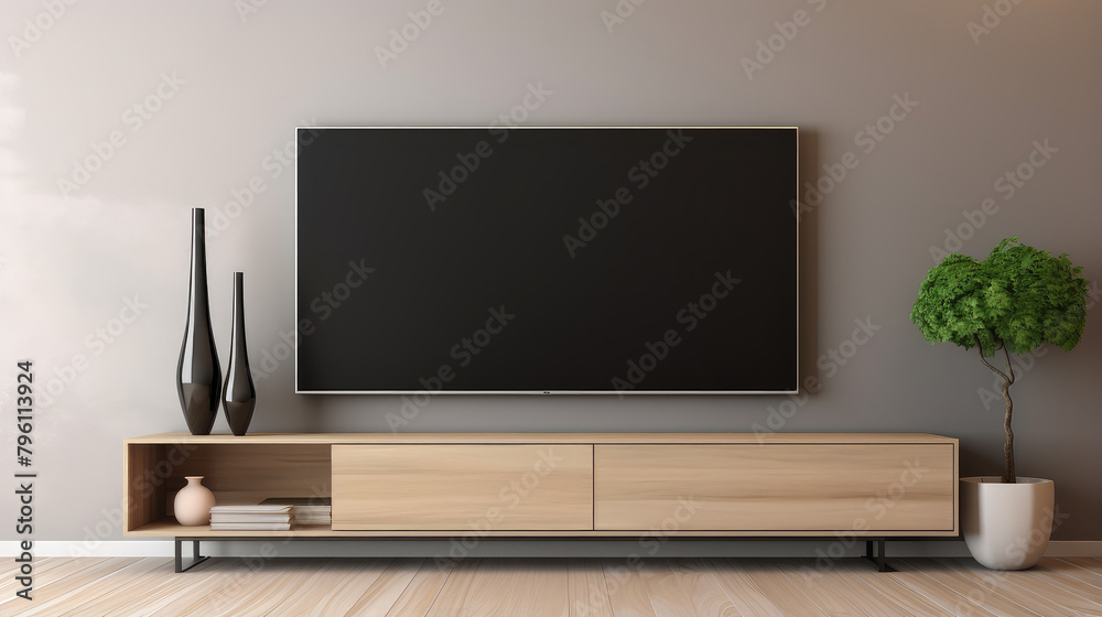 Stylish Living Room Interior With Mounted Flat Screen TV Stylish Living Room Interior With Mounted Flat Screen TV