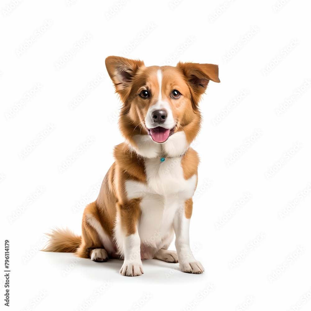 3d Lander, an image of a dog sitting with a joyful expression. Cut out. isolated on transparent background.