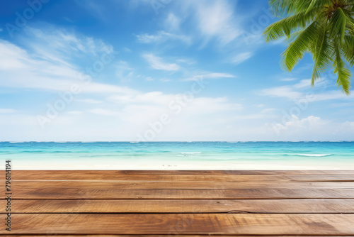 Serene Tropical Beachfront with Wooden Plank View © evening_tao