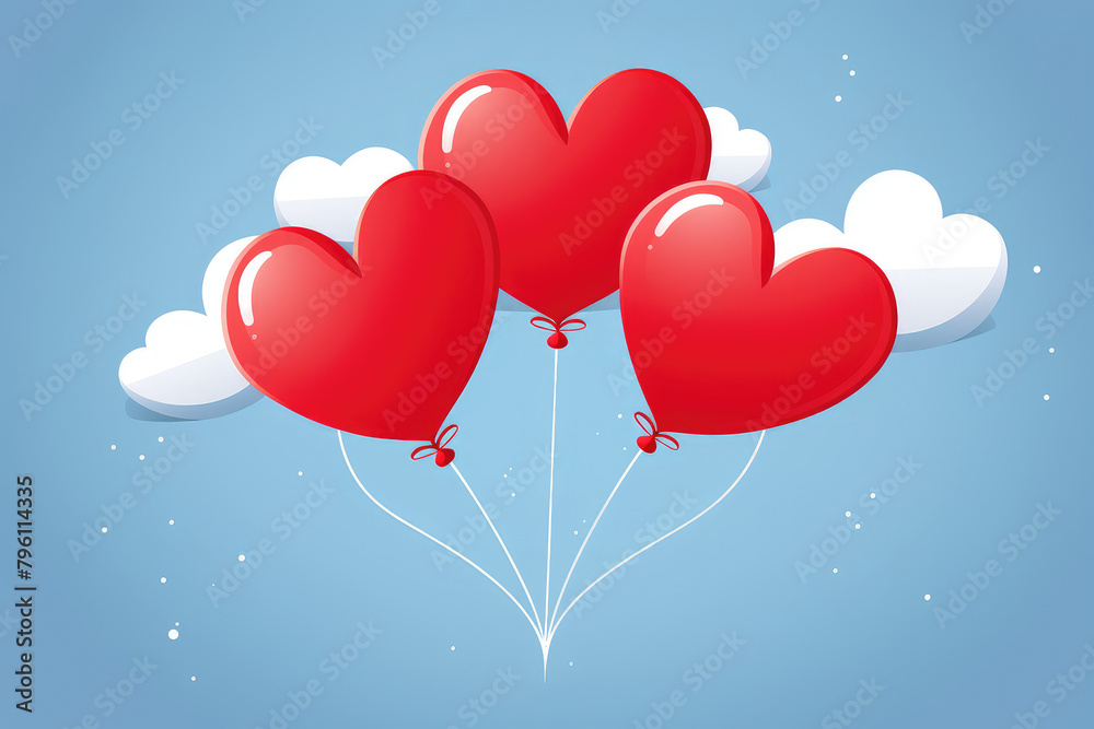 Romantic Red Heart Balloons Floating in the Sky