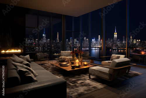 Luxurious City View Apartment Interior by Night © evening_tao