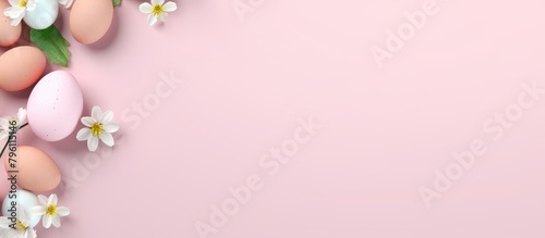 Easter Eggs with Spring Blossoms on Pink Backdrop