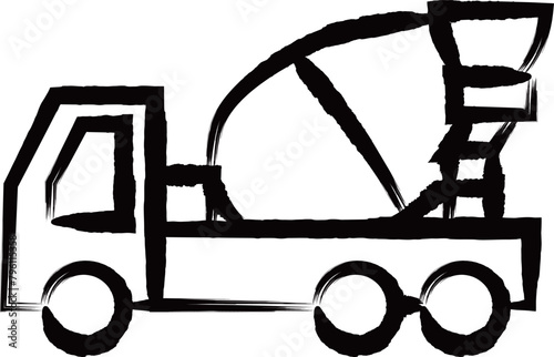 筆書き乗り物アイコンイラスト　ミキサー車