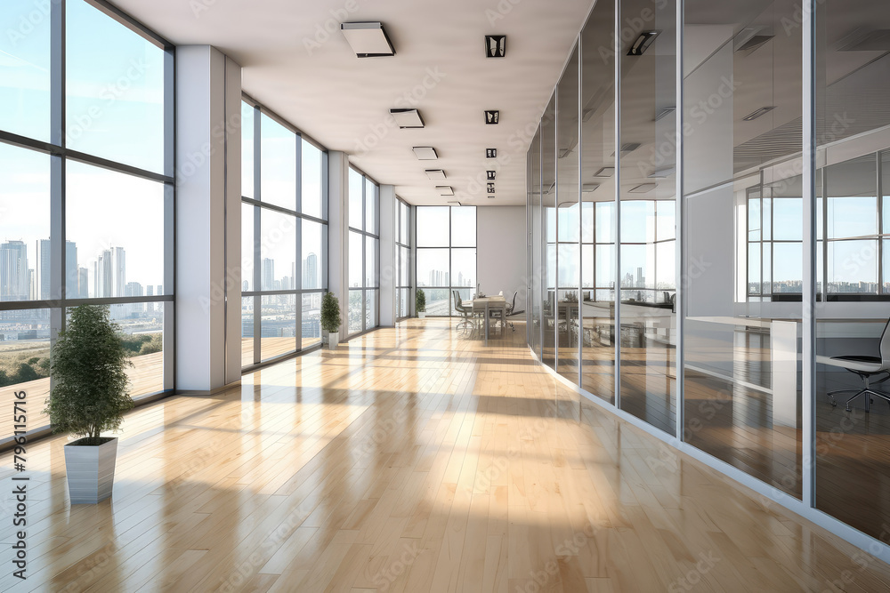 Modern Corporate Office Interior with Panoramic Cityscape