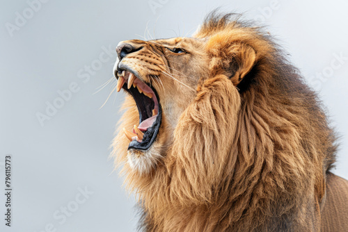 A lion roaring  isolated on a white background