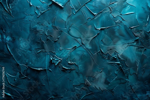 Intricate Patterns of Peeling Blue Paint on a Textured Wall Surface