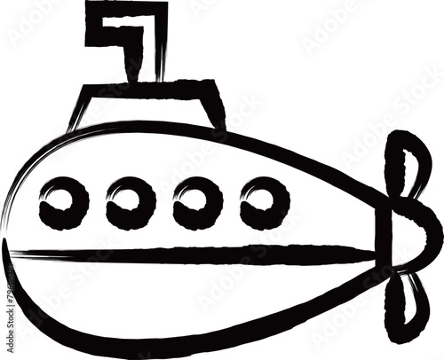 筆書き乗り物アイコンイラスト　潜水艦
