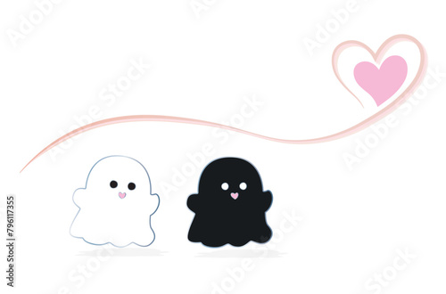 Vector illustration, little ghosts. Design for printing on shirt, poster, banner. Lovely print for t-shirt, celebration, ads, branding, banner, cover, label, poster, sales, templates.