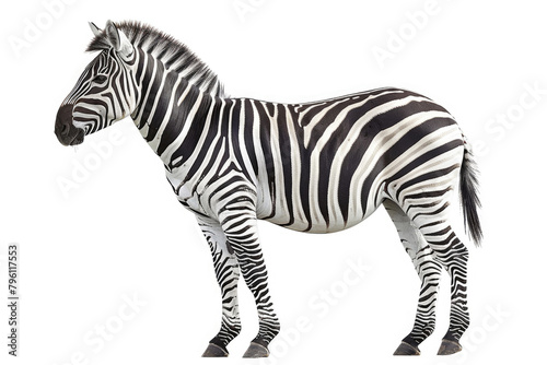 A zebra in profile  isolated on a white background