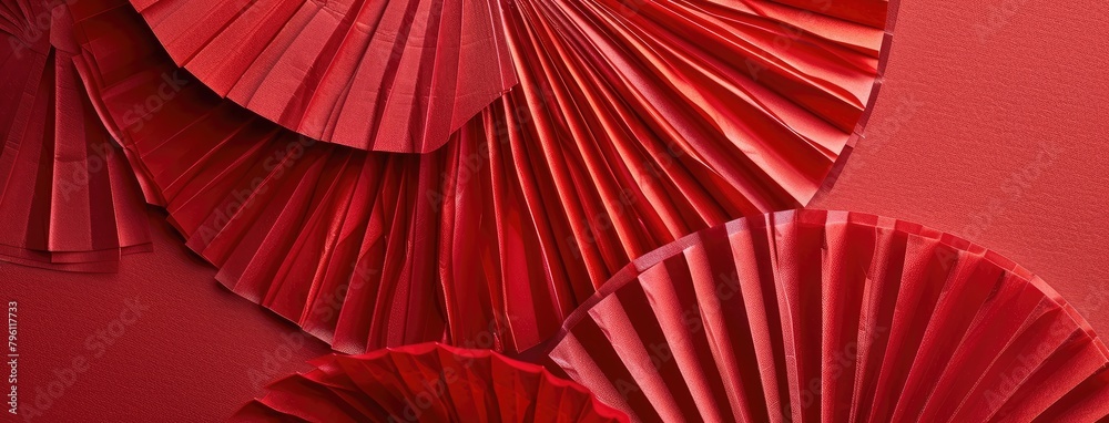 Red Paper Fans on a Monochrome Background