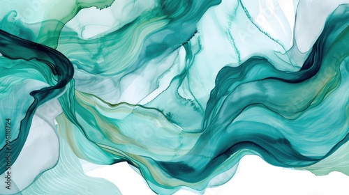 Abstract Turquoise Waves Flowing Smoothly Art