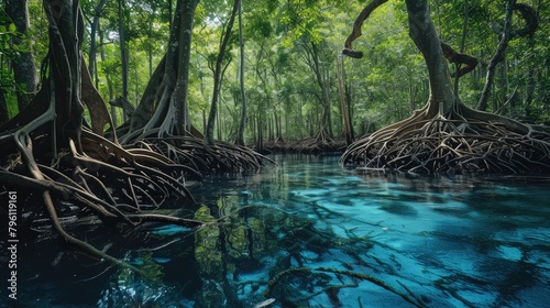 Serene Mangrove Forest with Clear Water Reflections