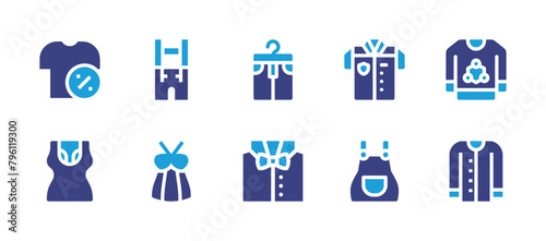 Clothing icon set. Duotone color. Vector illustration. Containing clothes, overall, shirt, cardigan, police uniform, top.