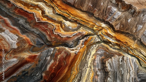 A canyon carved by a river over millennia, layers of colorful rock exposed