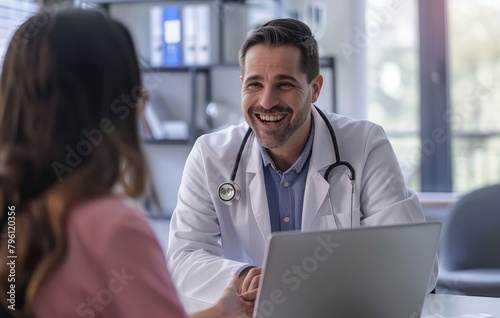 The doctor comforted a worried patient while discussing the results of an examination. Diseases and disorders in the health of middle-aged women